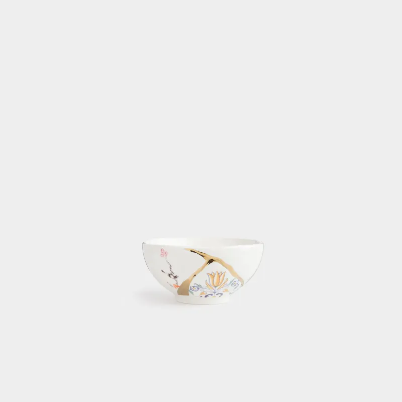 Bowl, 13x6 cm, 400 ml, porcelain N, white and gold, Kintsugi, Kintsugi
