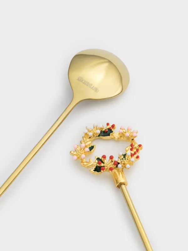 Dessert spoon, 15 cm, 2 pcs, steel, golden, Wreath, Christmas miracle, image-2