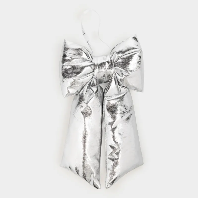 Decorative ornament, 20 cm, polyester, silver, Bow, Vogue bow