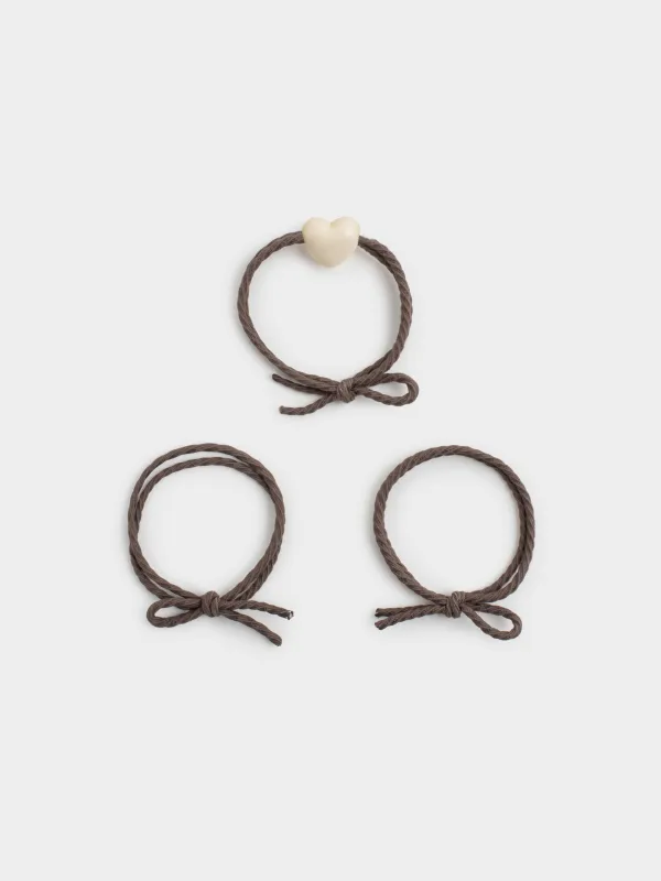Hair tie, 5 cm, 3 pcs, polyester / plastic, brown, Heart, Gracile, image-0
