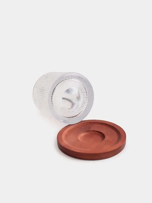 Drinking glass, 9 cm, 260 ml, on a stand, glass R / wood, Ribby, image-2