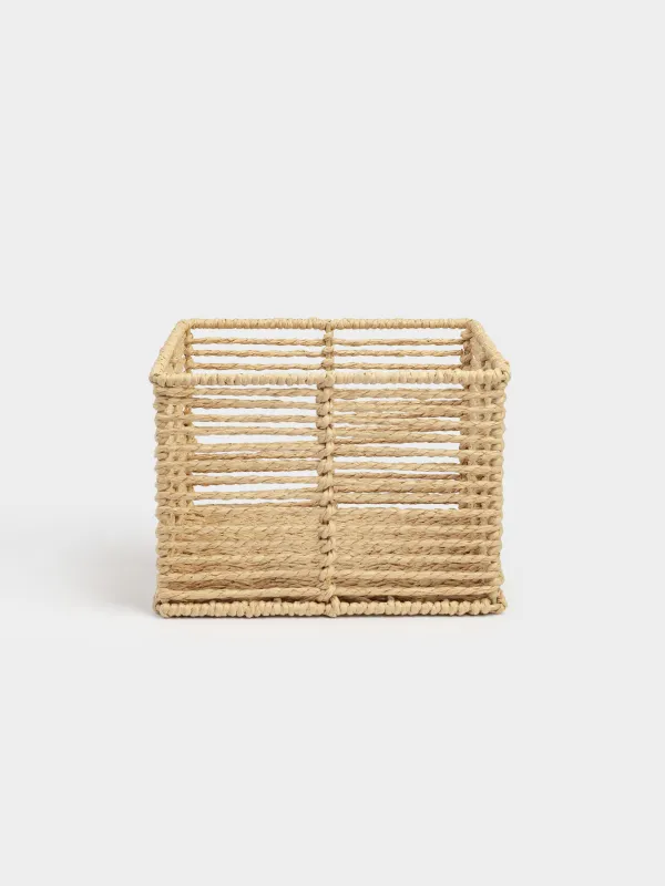 Storage organizer basket, 20x20x14 cm, wicker, cellulose/metal, square, beige, Braided, image-0