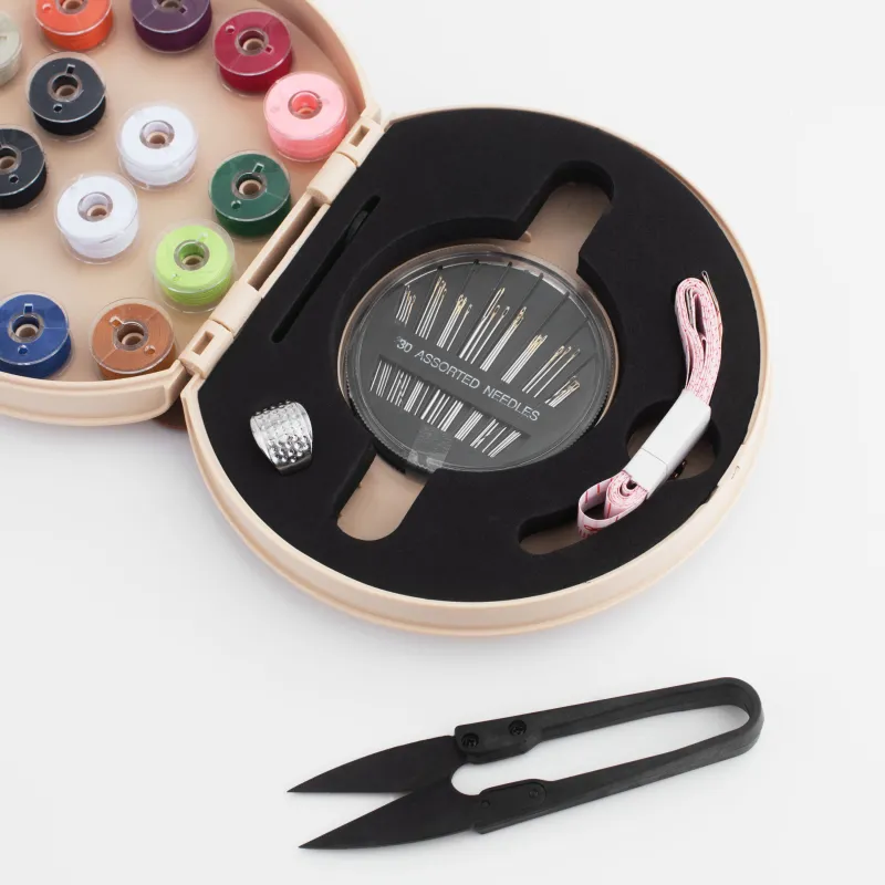 Sewing and needlework set, 13x10 cm, 21 items, in a case, polyurethane / metal, beige, Thread, image-2