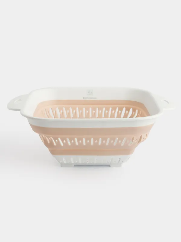Colander, 22x22 cm, foldable, plastic / rubber, square, beige, Foldaway
