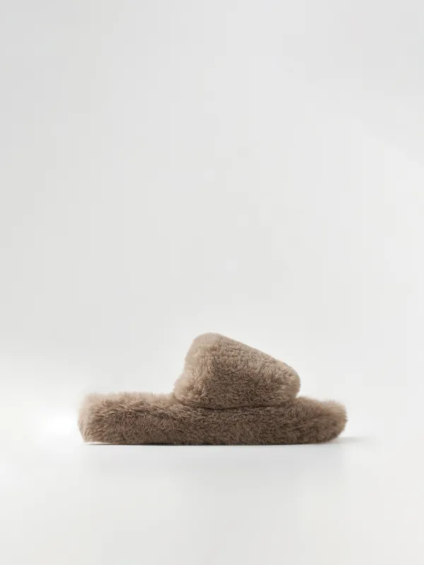 Women's slippers, home, size 36-37, artificial fur, brown, Bushy, image-0