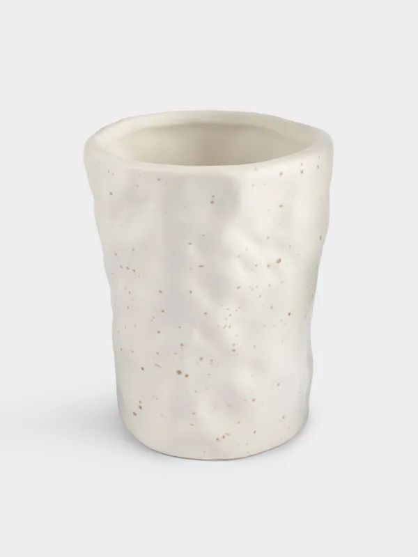 Cosmetic brush stand, 12 cm, ceramic, milk, speckled, Crumple speckled, image-0