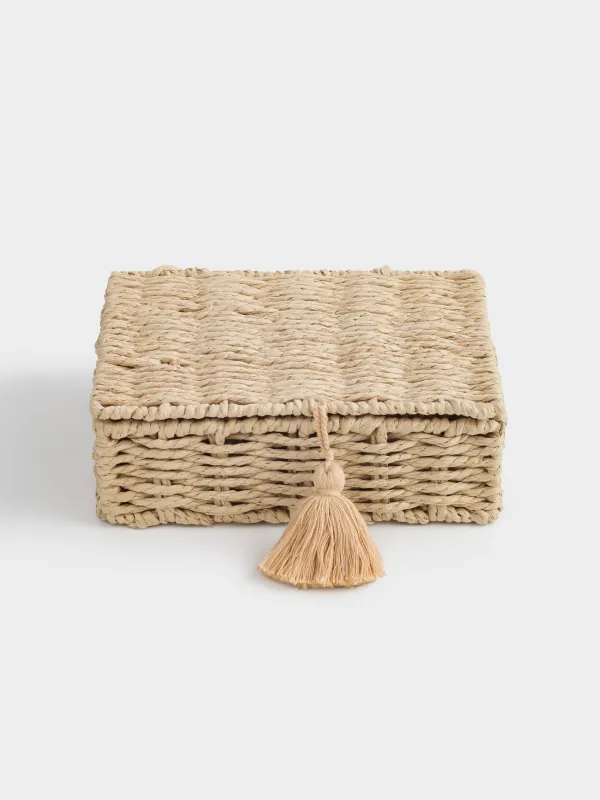 Tea box, 26x21 cm, 6 compartments, braided, with handles, cellulose, Rectangular, Braided, image-1