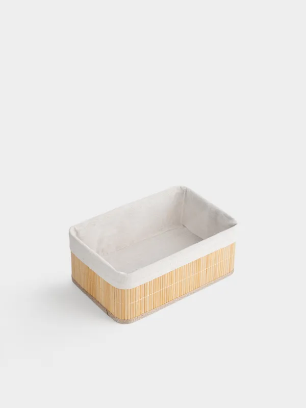 Storage basket, 30x12 cm, bamboo / cotton, rectangular, Beige, Stem, image-3