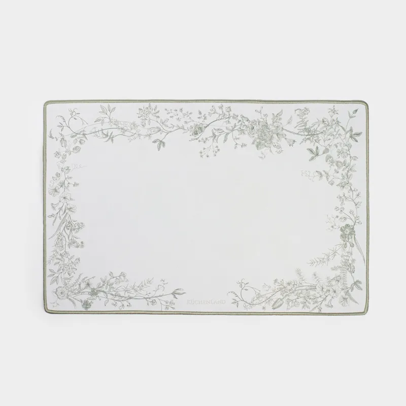 Placemat, 30x45 cm, PVC / polyester, rectangular, milky, Flowers and branches, Rock print