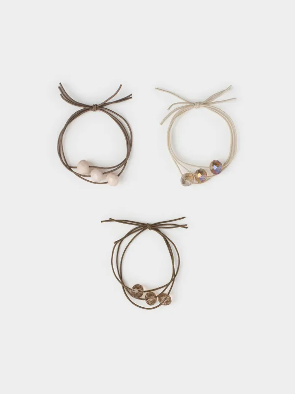 Hair tie, 5 cm, 3 pcs, polyester / plastic, colored, Crystals, Gracile, image-0