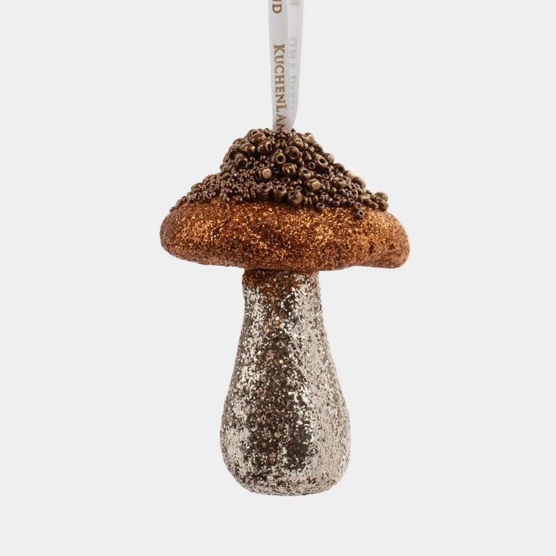 Christmas tree toy, 10 cm, polyester, brown, Mushroom, Figure sparkle