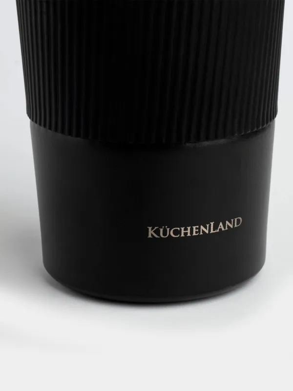 Thermo mug, 500 ml, with zarf, steel / plastic/silicone, black, Coffee life, image-4