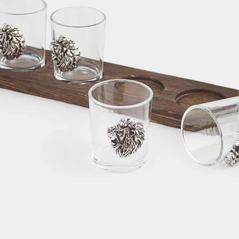 Drinking glass, 80 ml, 4 pcs, on a stand, glass / wood, Lion, Lux elements decor, image-5