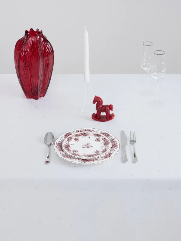 Tablecloth, 170x250 cm, jacquard, polyester, light grey, Silver stars, Starlight, image-1