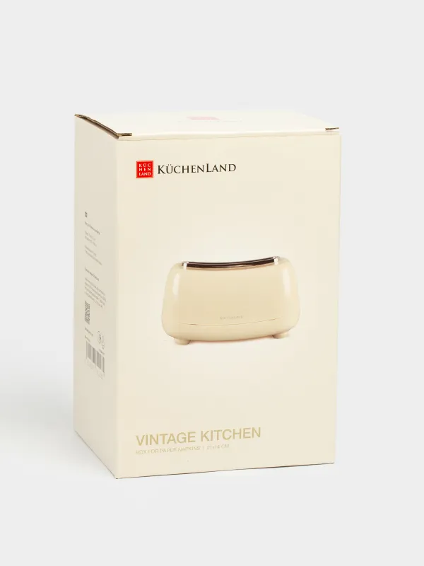 Paper napkin box, 21x14 cm, plastic, beige, Vintage kitchen, image-5