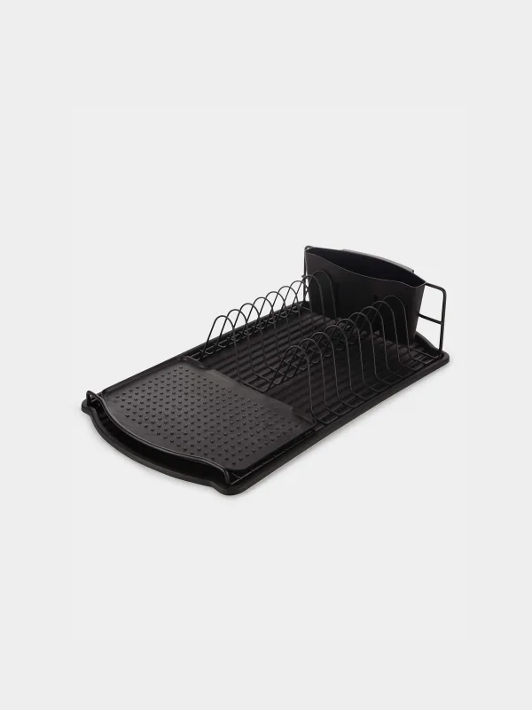 Dish rack, 47x26 cm, with tray, plastic / metal, black, Black style, image-0