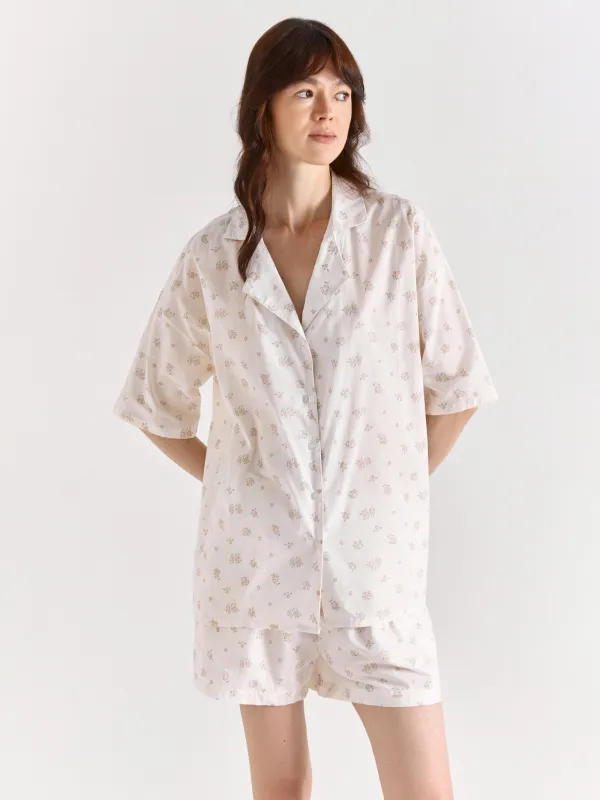 Women's shorts, homewear, size S, cotton, white, Flowers, Florina, image-2