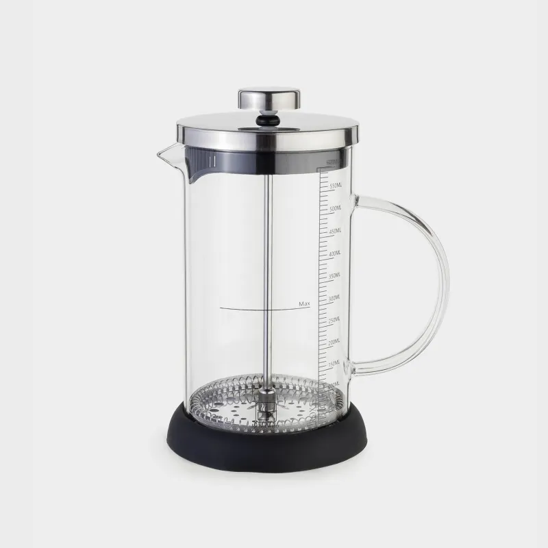 French press, 600 ml, with measuring scale, glass B / steel / plastic, silicone, Comfort