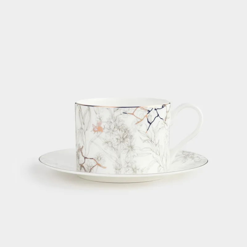 Tea pair, 1 person, 2 items, 350 ml, porcelain F, white and gold, Bees with flowers, Honey
