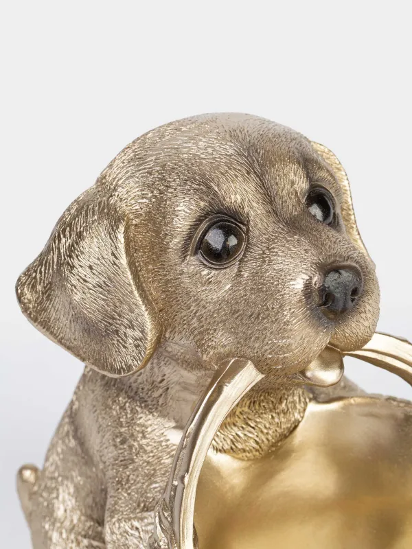 Candy bowl, 19x18 cm, with handle, polyresin, beige, Labrador with basket, Dog, image-1