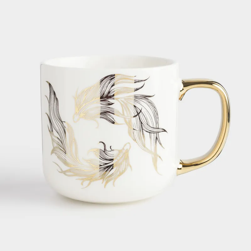 Mug, 400 ml, porcelain N, white-gold, Fish, Goldfish