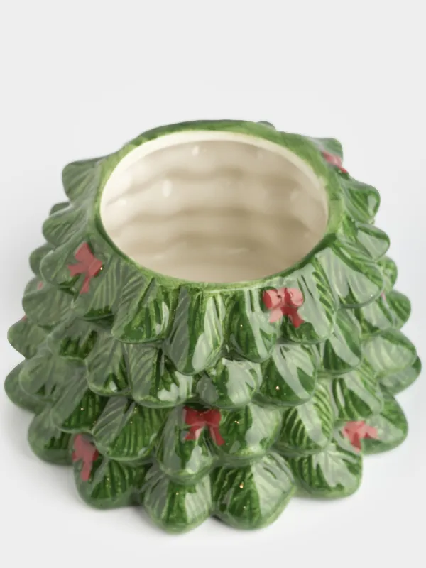 Storage container, 16x20 cm, 730 ml, ceramic, green, Spruce with bows, Christmas traditions, image-2