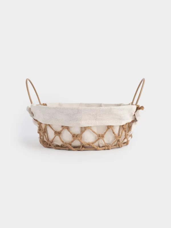Bread basket, 22 cm, polyester/metal/jute, round, beige, Jute, image-1