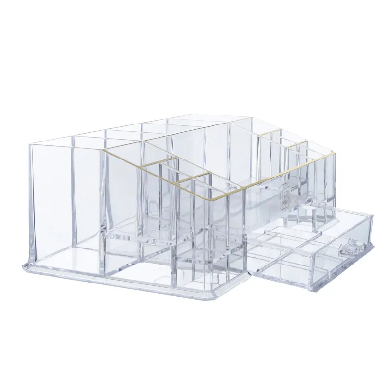 Organizer for cosmetics, 28x10 cm, 15 otd, with drawer, plastic, gold edging, Dorado, image-1