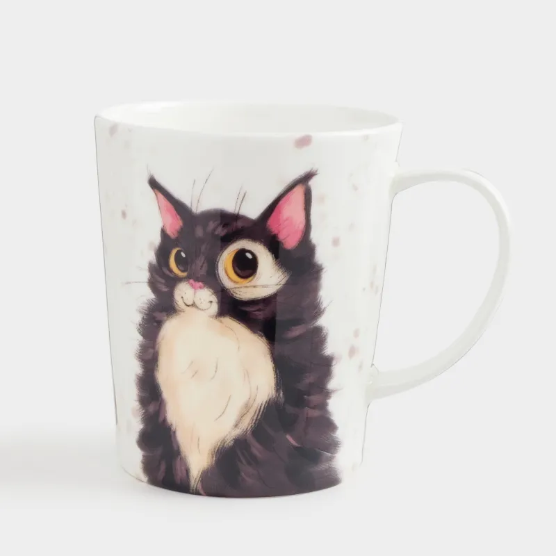 Mug, 350 ml, Porcelain F, white, Fluffy cat, Cat