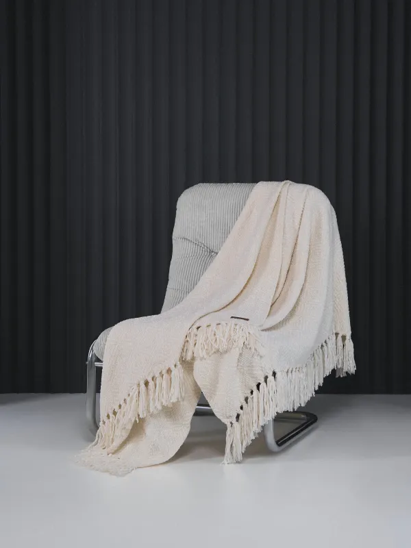 Blanket, 130x170 cm, with fringe, Chenille, milky, Chenill, image-5