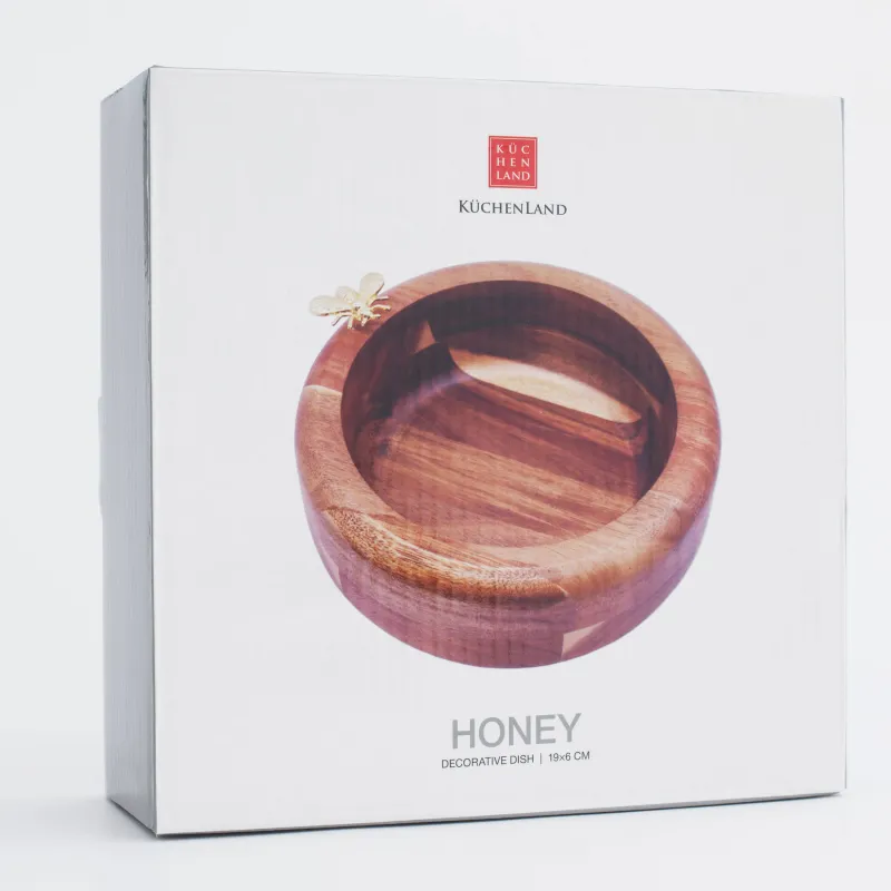 Decorative dish, 19 cm, wood/metal, Bee, Honey, image-6