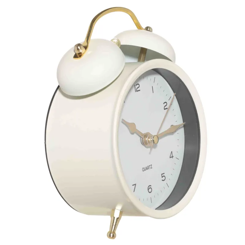 Alarm clock, 13 cm, on legs, metal, round, beige, Retro, Dial, image-1