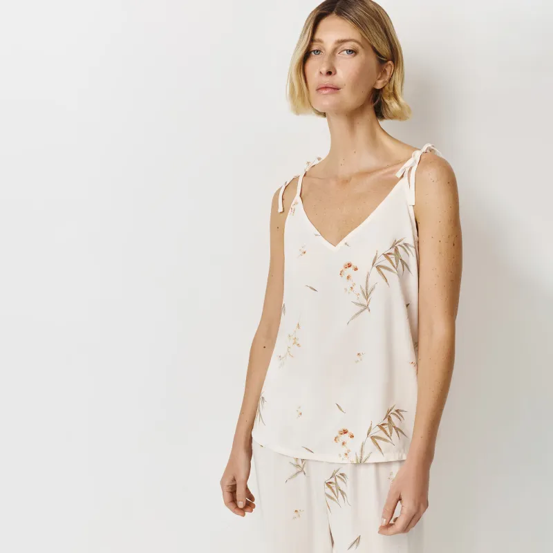 Women's top, homewear, size L, straps, viscose, milky, Flowers, Norla