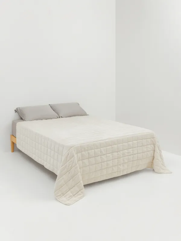 Bedspread, 220x240 cm, quilted, chenille/microfiber, beige, Squares, Stitch chenille, image-1