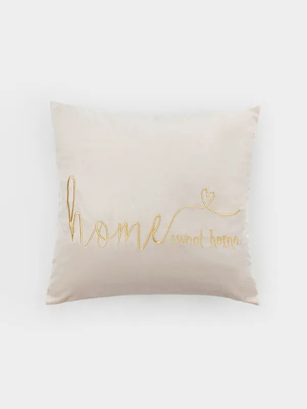 Decorative pillow, 45x45, corduroy, gray-brown, Sweet home, Scroll, image-0