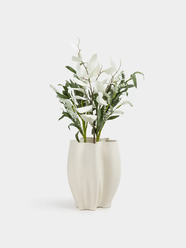 Flower vase, 30 cm, ceramic, white, Bends, Crumple, image-4