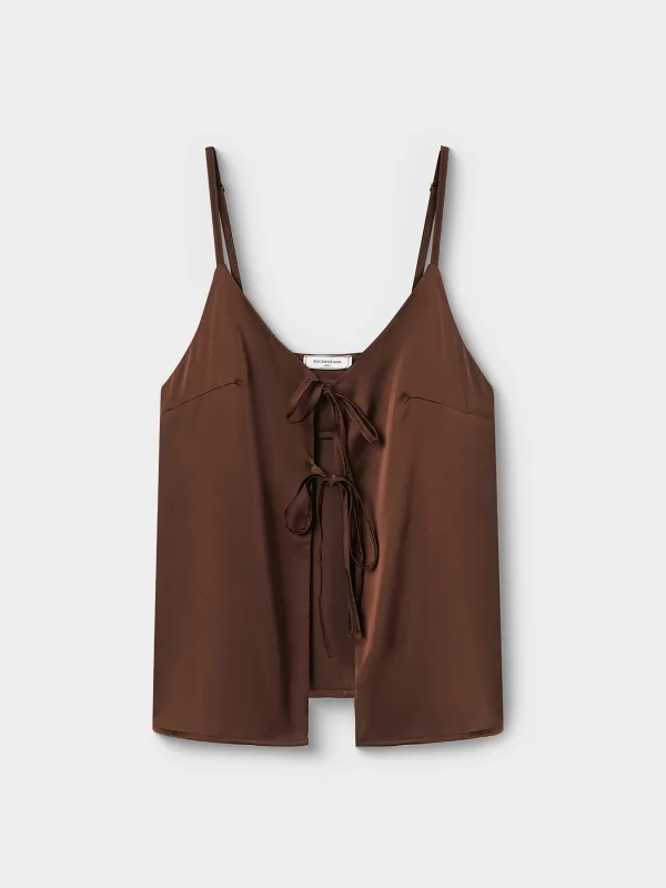 Women's top, homewear, size M, straps, polyester, brown, Derin, image-5