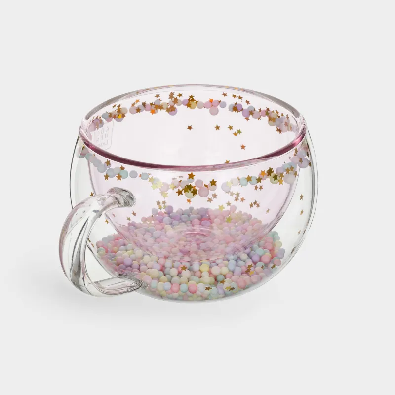 Mug, 270 ml, with balls, glass B, pink, Stars, Air sparkly, image-1