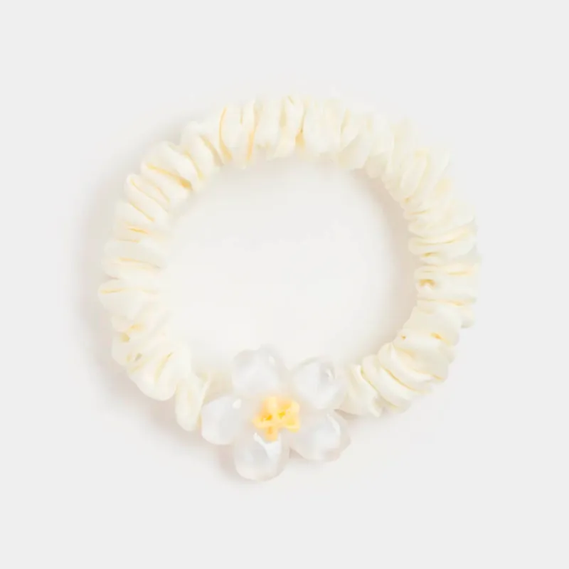 Elastic band for hair, 8 cm, satin/plastic, Milk, Flower, Silk