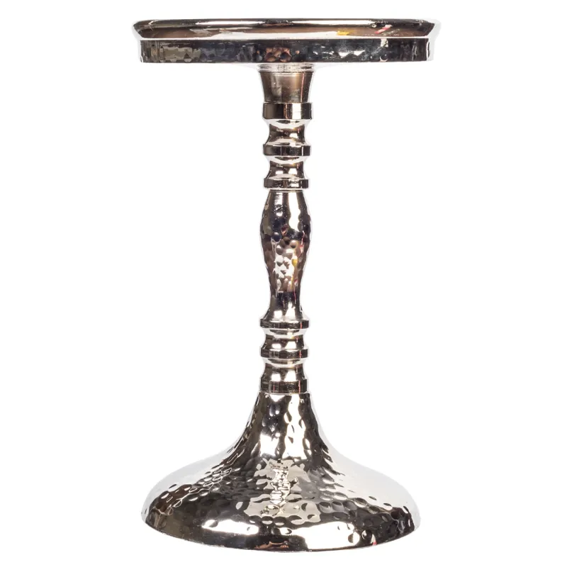 Candle holder, 32 cm, on a leg, glass / metal, silver, Fantastic R, image-1