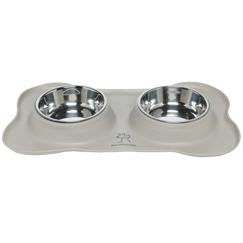 Pet bowl, 46x27 cm, 375 ml, double, on stand, steel / rubber, grey, Favorite pet