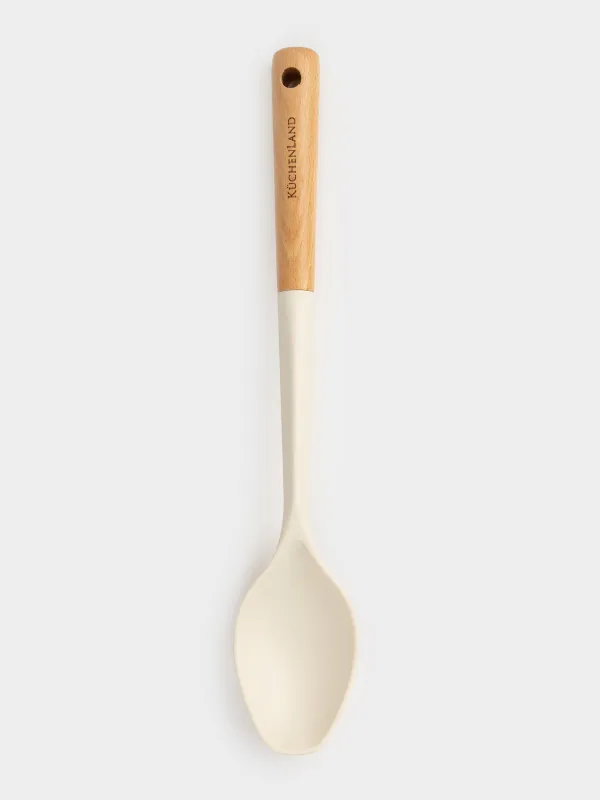 Serving spoon, 32 cm, silicone/wood, milky, Legerity, image-0
