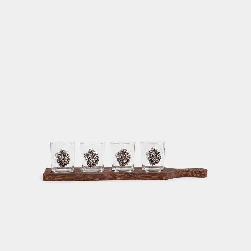 Drinking glass, 80 ml, 4 pcs, on a stand, glass / wood, Lion, Lux elements decor