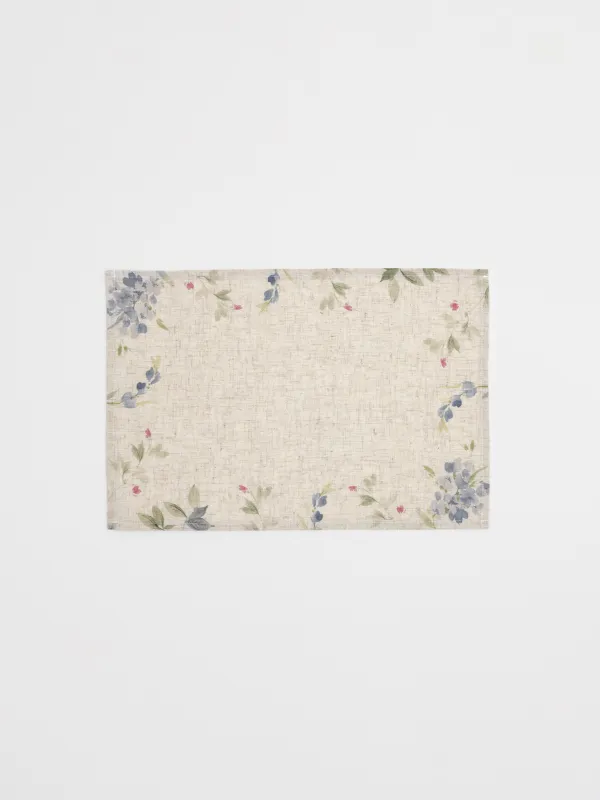 Placemat, 30x45 cm, polyester / linen, rectangular, beige, Flowers, Colorful flowers, image-0