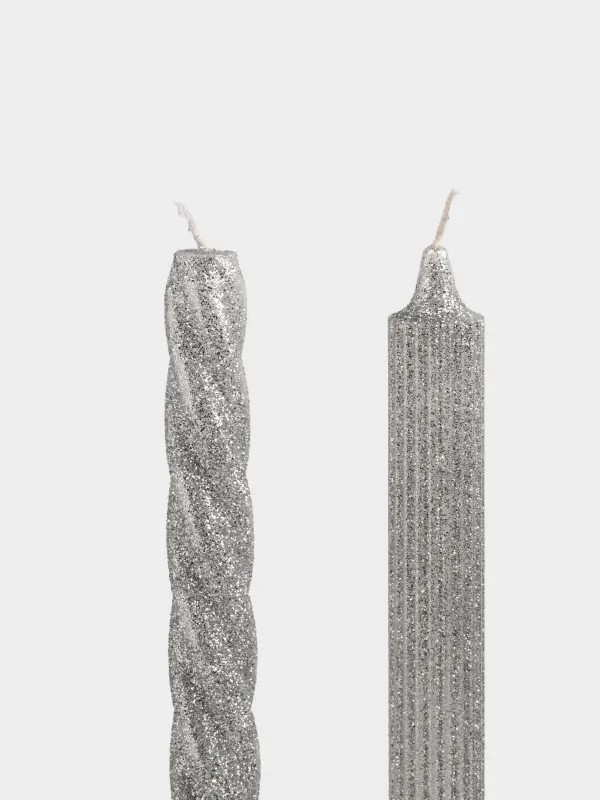 Candle, 25 cm, 2 pcs, thin, with glitter, pink, Spiral shape, image-1