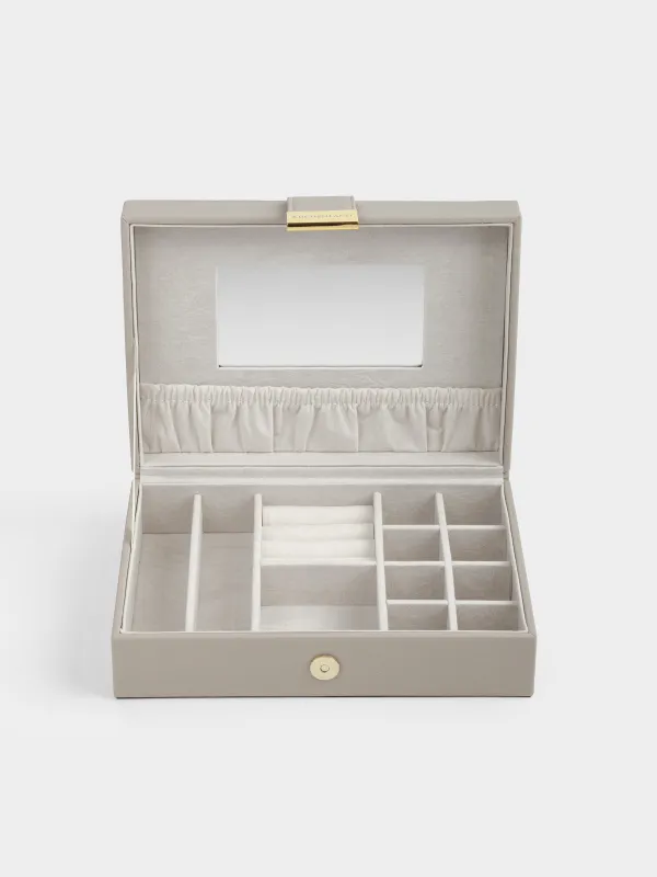 Jewelry box, 20x15 cm, with mirror, wood/PU leather, grey, Premiere one, image-3