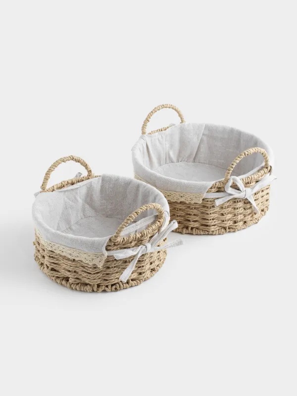 Storage basket set, 2 pieces, cellulose/cotton, round, Braided, image-1