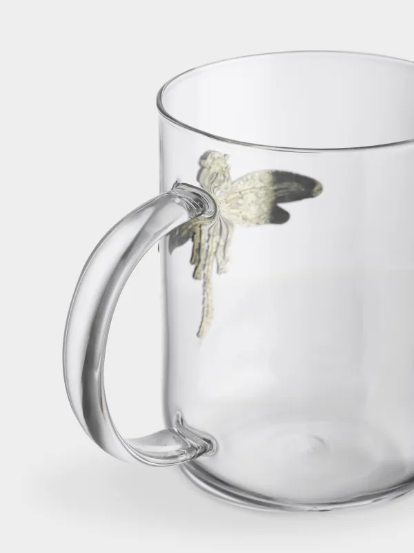 Mug, 450 ml, glass B / metal, Golden dragonfly, Lux elements, image-3