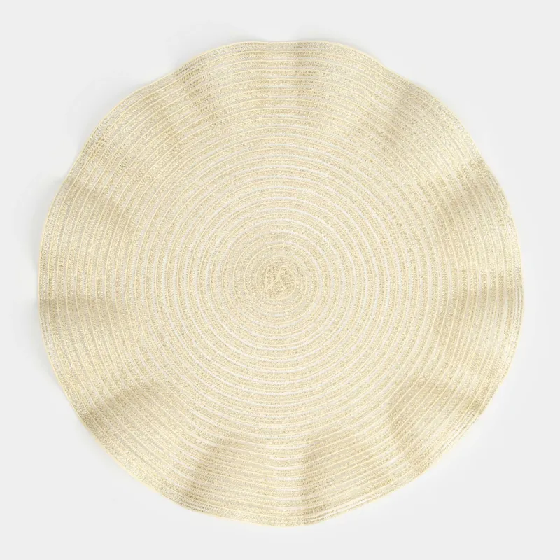 Placemat, 38 cm, PET, round, golden, Wavy edges, Rotary shine wave