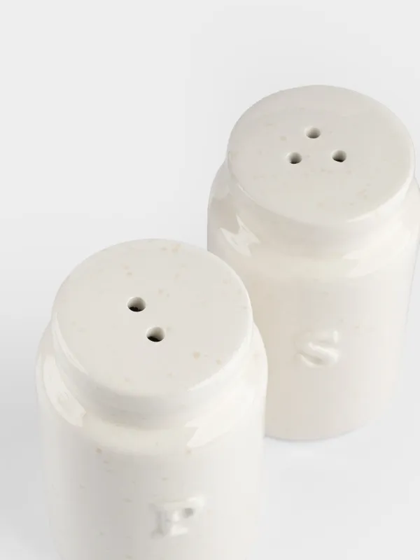 Salt and pepper set, 8 cm, ceramic, milky beige, speckled, Ceramo speckled, image-4